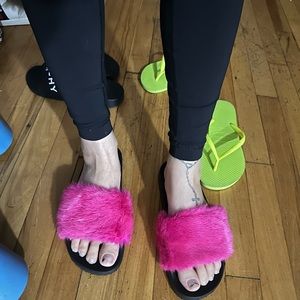 pink faux slippers